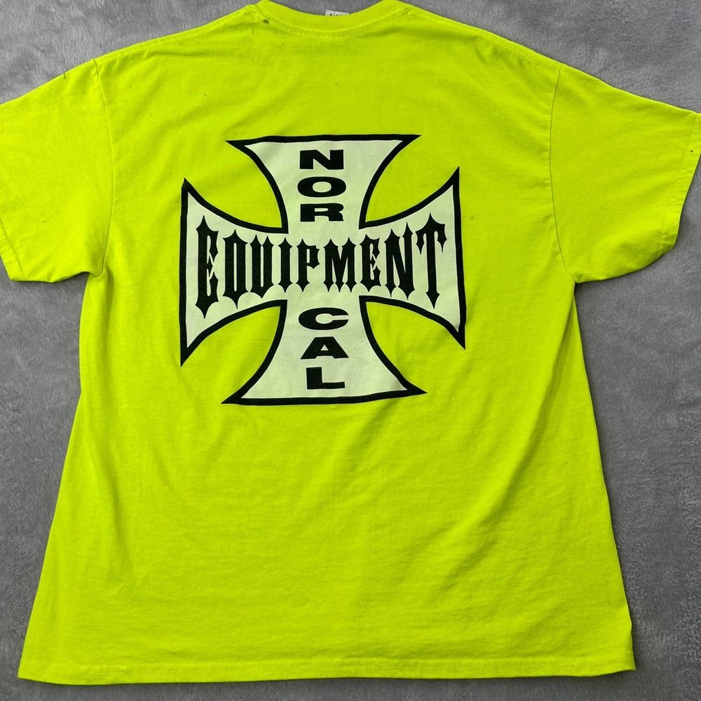 Gildan Nor-Cal Equipment Rentals T-Shirt XL Neon Yellow Men Graphic Workwear Tee